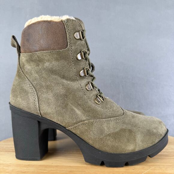 Bearpaw Marlowe Olive Suede/Sherpa Lined Winter Ankle Boots Women’s Size 6.5 US - Picture 3 of 8